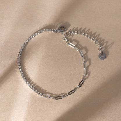 18K Gold and Silver Subtle Spark Paperclip Dainty Tennis Chain Bracelet
