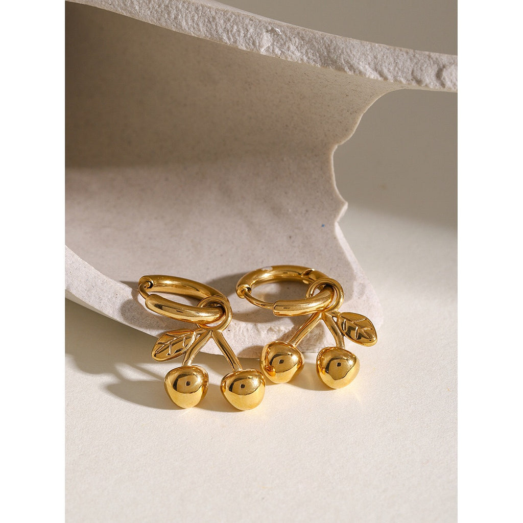 18K Gold Cherry Small Hoop Huggie Earrings