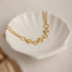 18K Gold Fortune Flower Four Leaf Clover Double Chain Bracelet