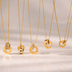 18K Gold Together Two Ring Connected Dainty Pendant Necklace