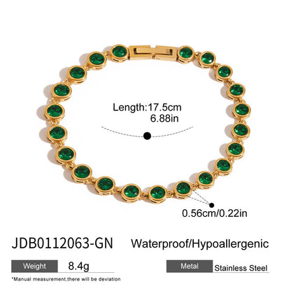 18K Gold Green Royale Emerald Tennis Chain Bracelet Stack
