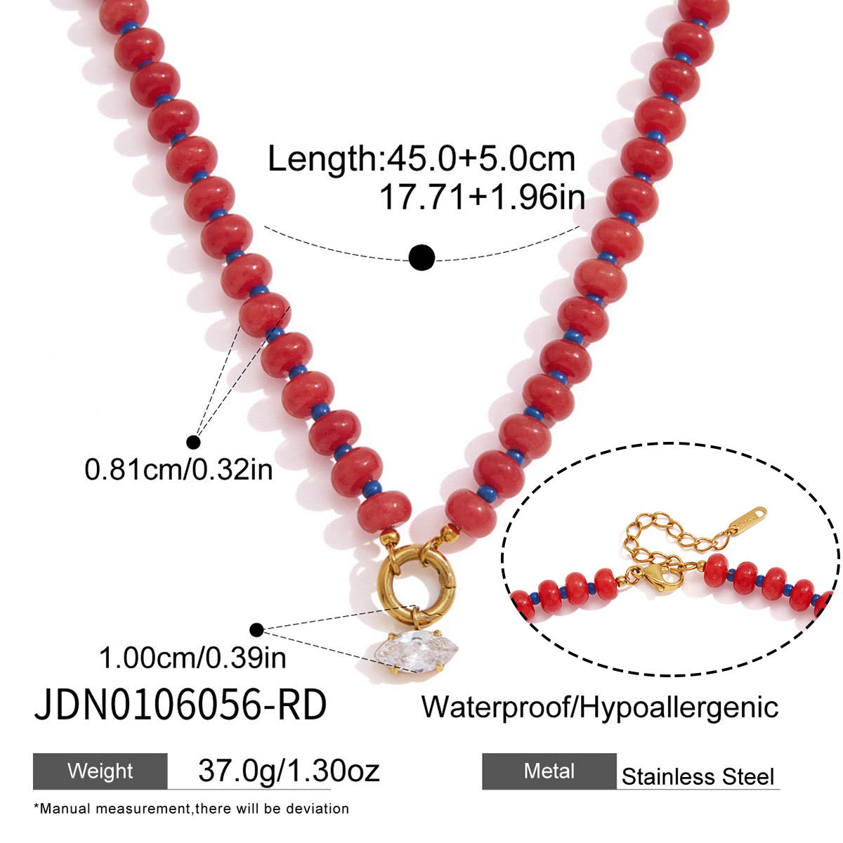18K Gold Color Therapy Beaded Pendant Necklace