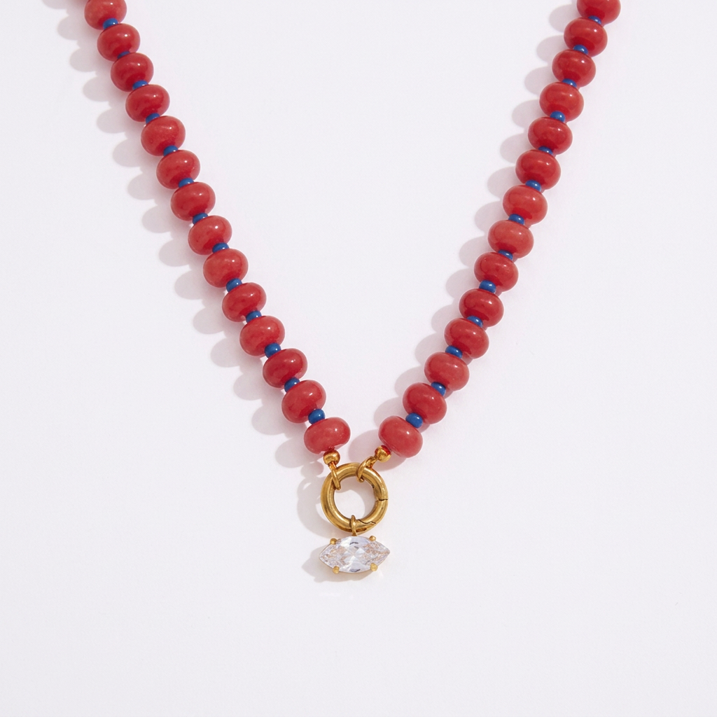 18K Gold Color Therapy Beaded Pendant Necklace