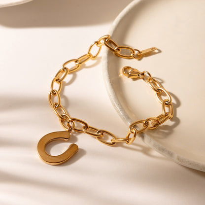 18K Gold Lucky Strike Horseshoe Chunky Paperclip Chain Bracelet