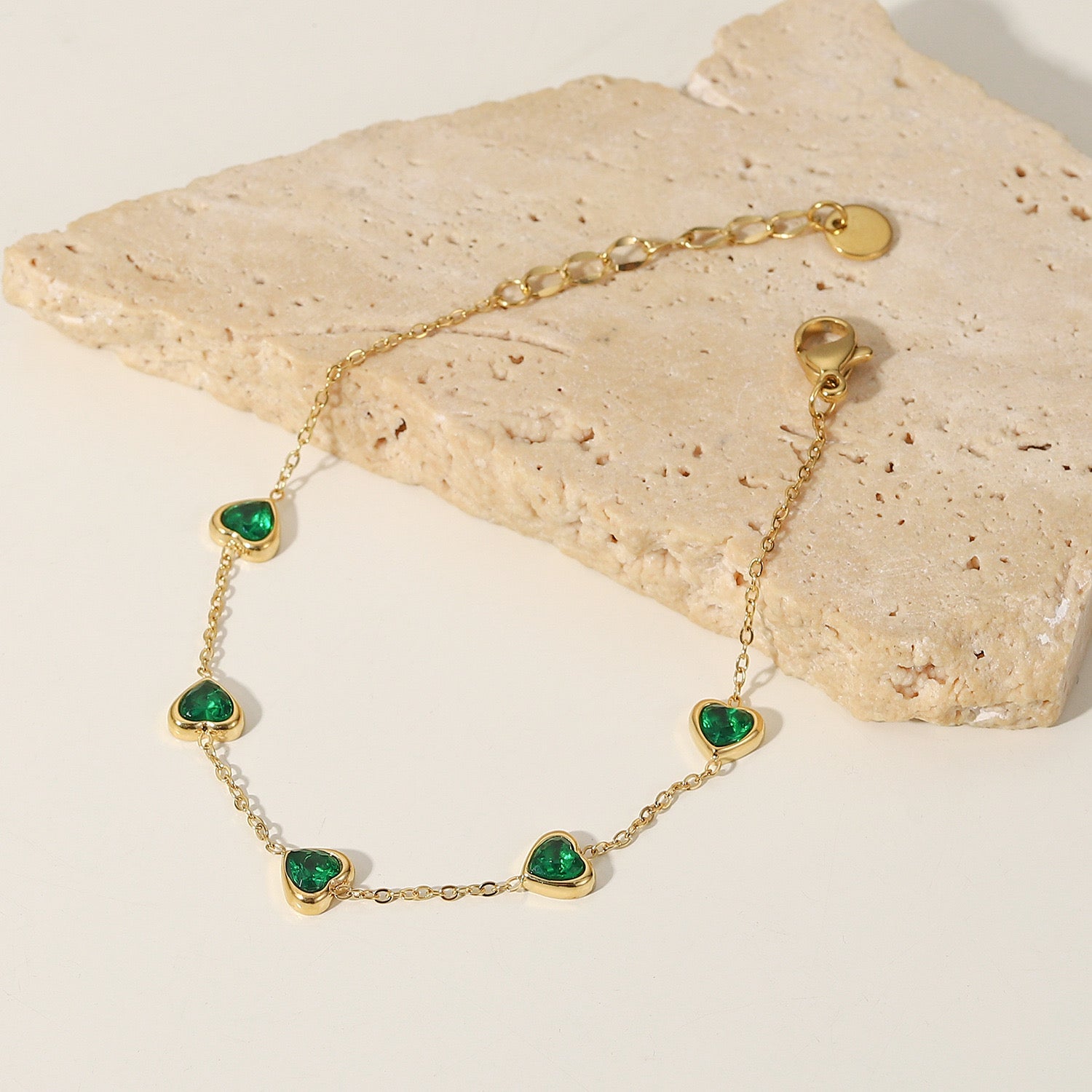 18K Gold Emerald Hearts Bracelet
