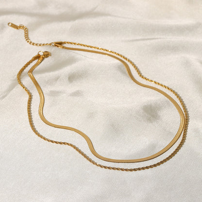 18K Gold Rope Chain Herringbone Layered Necklace