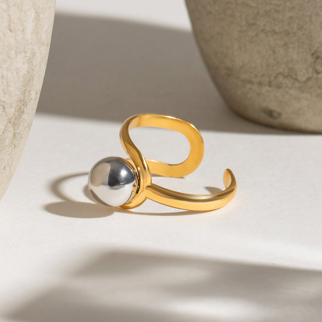 18K Gold Silver Two Tone Ball Statement Ring
