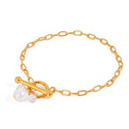 18K Gold Floating Pearls Chain Bracelet Stack
