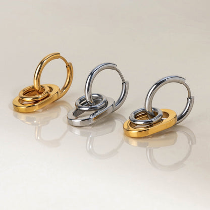 18K Gold and Silver Two Tone Trinity Small Hoop Dangle Huggie Earrings