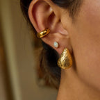 18K Gold Teardrop Opal Stud Earrings Ear Cuff Set