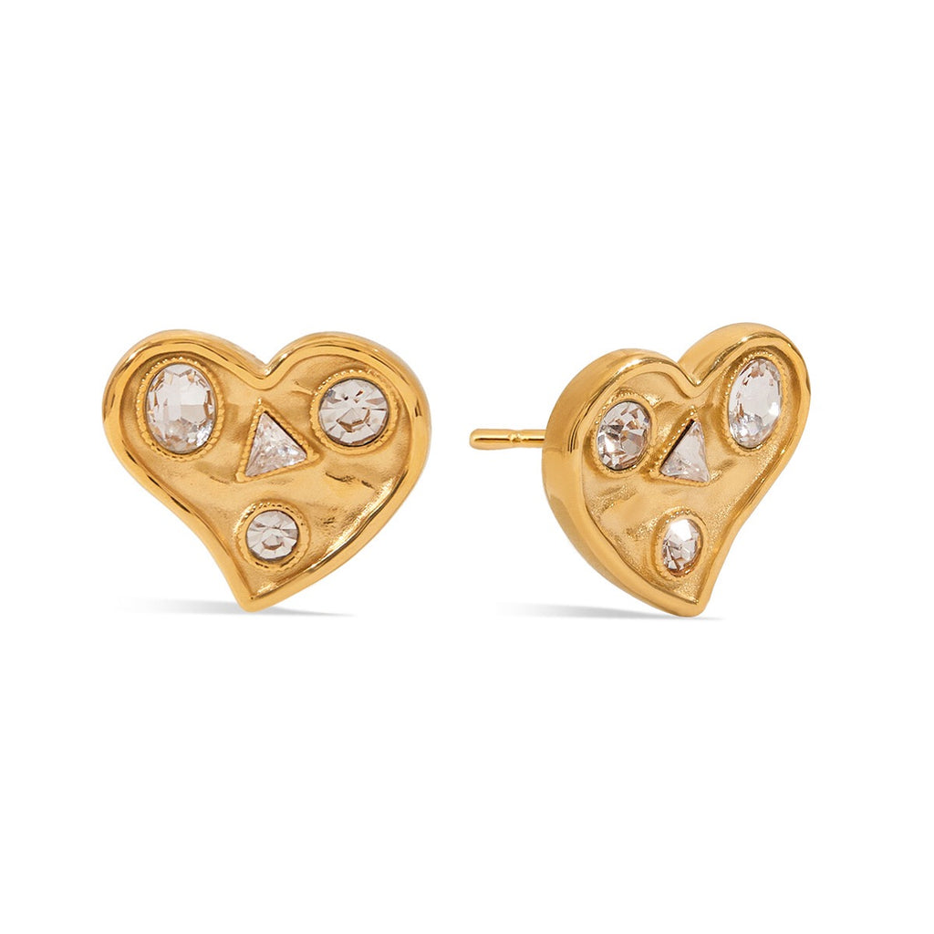 18K Gold Bold Heart CZ Statement Stud Earrings