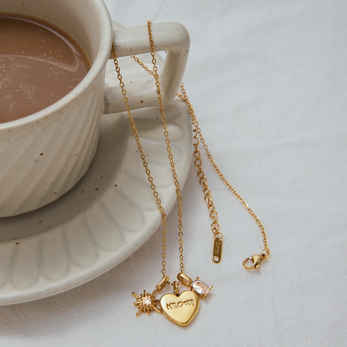 18K Gold Mom Heart Charm Necklace