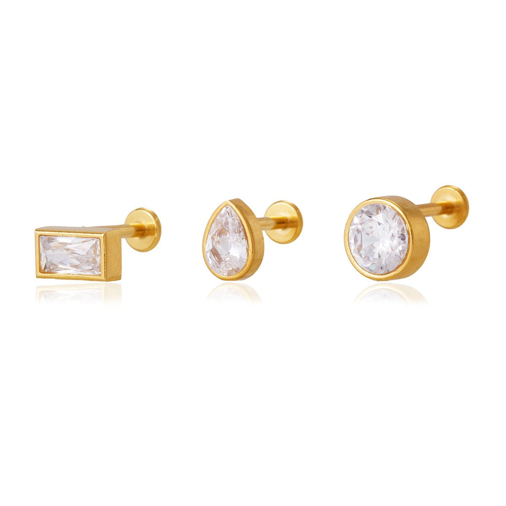 18K Gold Everyday Icons Flat Back Stud Nap Earrings Set