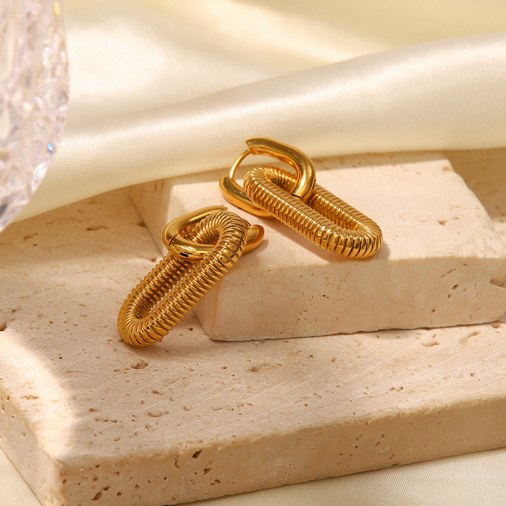 18K Gold Double Hoop Dangle Huggie Earrings