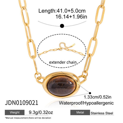 18K Gold Tiger Eye Paperclip Chain Herringbone Choker Layered Necklace Set