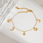 18K Gold Moon and Star Celestial Charm Chain Bracelet