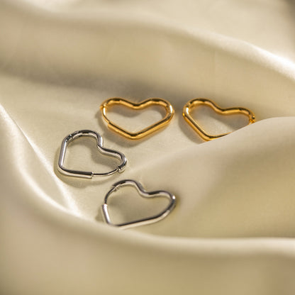 18K Gold Heart Small Hoop Huggie Earrings