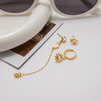 18K Gold Stars and Moon Celestial Huggie Chain Earrings Cartilage Stud Set