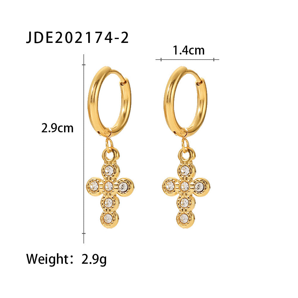 18K Gold Cross Small Hoop Huggie Earrings