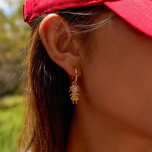 18K Gold Perfect for Mama Boy and Girl Small Hoop Huggie Earrings with Charm