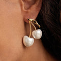 18K Gold Pearl Cherry Statement Dangle Stud Earrings