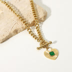 18K Gold Emerald Heart Pendant Statement Necklace