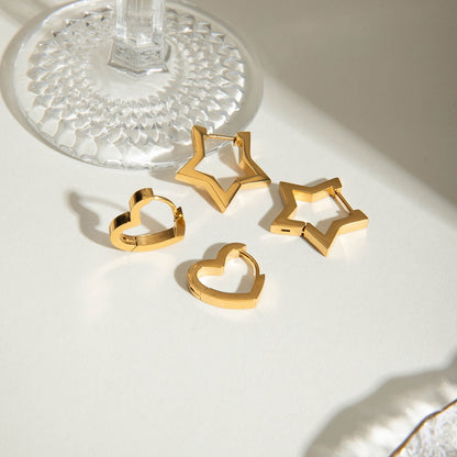 18K Gold Sweetheart Star Heart Small Hoop Huggie Earrings