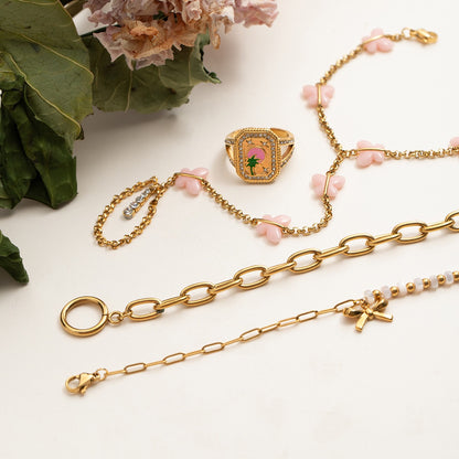 18K Gold Waterproof Pink Butterfly Trendy Hand Jewelry Chain Bracelet