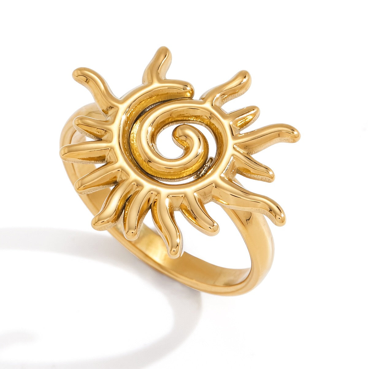 18K Gold Golden Spiral Sun Statement Ring