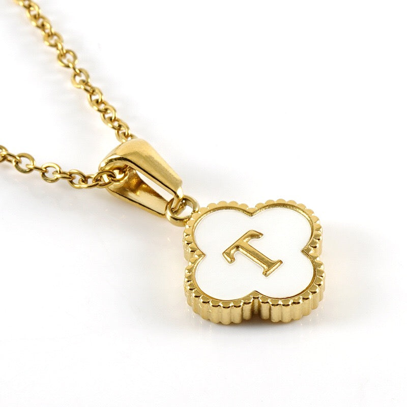 18K Gold Initial Clover Pendant Necklace