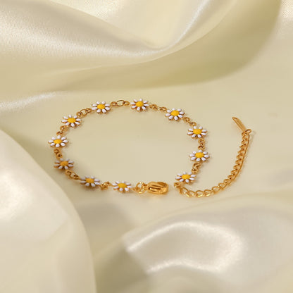 18K Gold White Daisy Flower Chain Choker Necklace