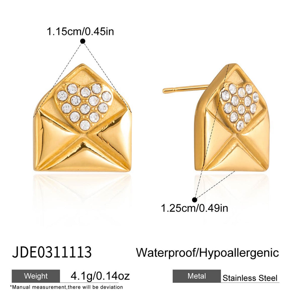 18K Gold Written in Love Bling Heart Stud Earrings