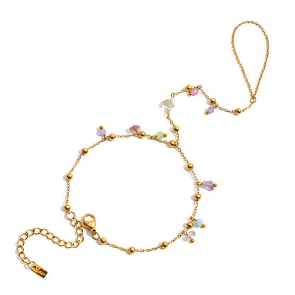 18K Gold Waterproof Pastel Color Beads Dainty Hand Chain Bracelet