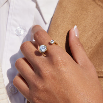 18K Gold Radiant Bezel Cocktail Statement Cuff Ring