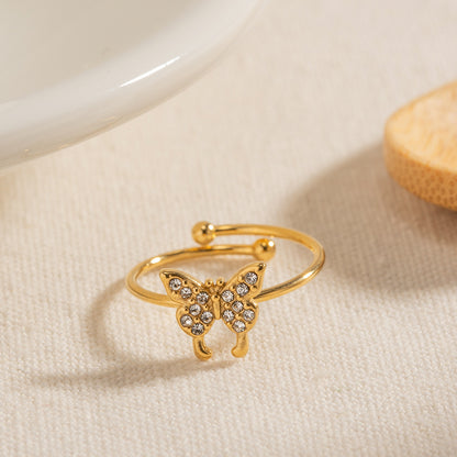 18K Gold Bejeweled Butterfly Ring