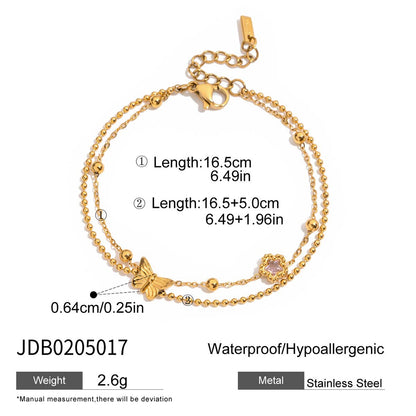 18K Gold Pink Princess Clean Girl Star Bow Heart Dainty Chain Bracelet Stack