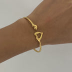18K Gold Heart to Heart Cuff Bangle Bracelet