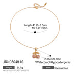 18K Gold Pink Cherry Pendant Herringbone Chain Layered Necklace Set