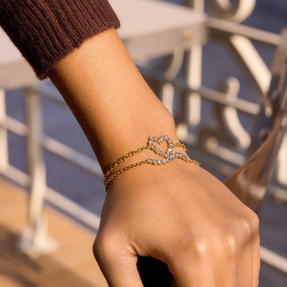 18K Gold Bliss Pave Heart Dainty Bracelet