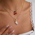 18K Gold Dainty Cherry Pendant Cute Choker Necklace