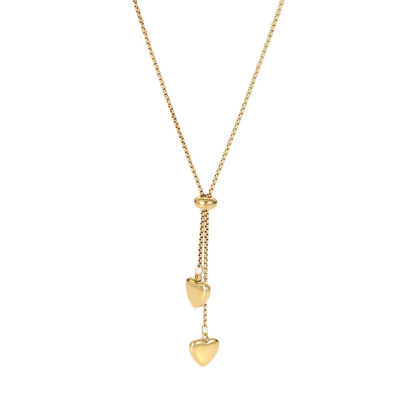 14K Gold Dangle Heart Lariat Necklace