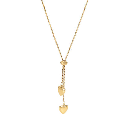 14K Gold Dangle Heart Lariat Necklace