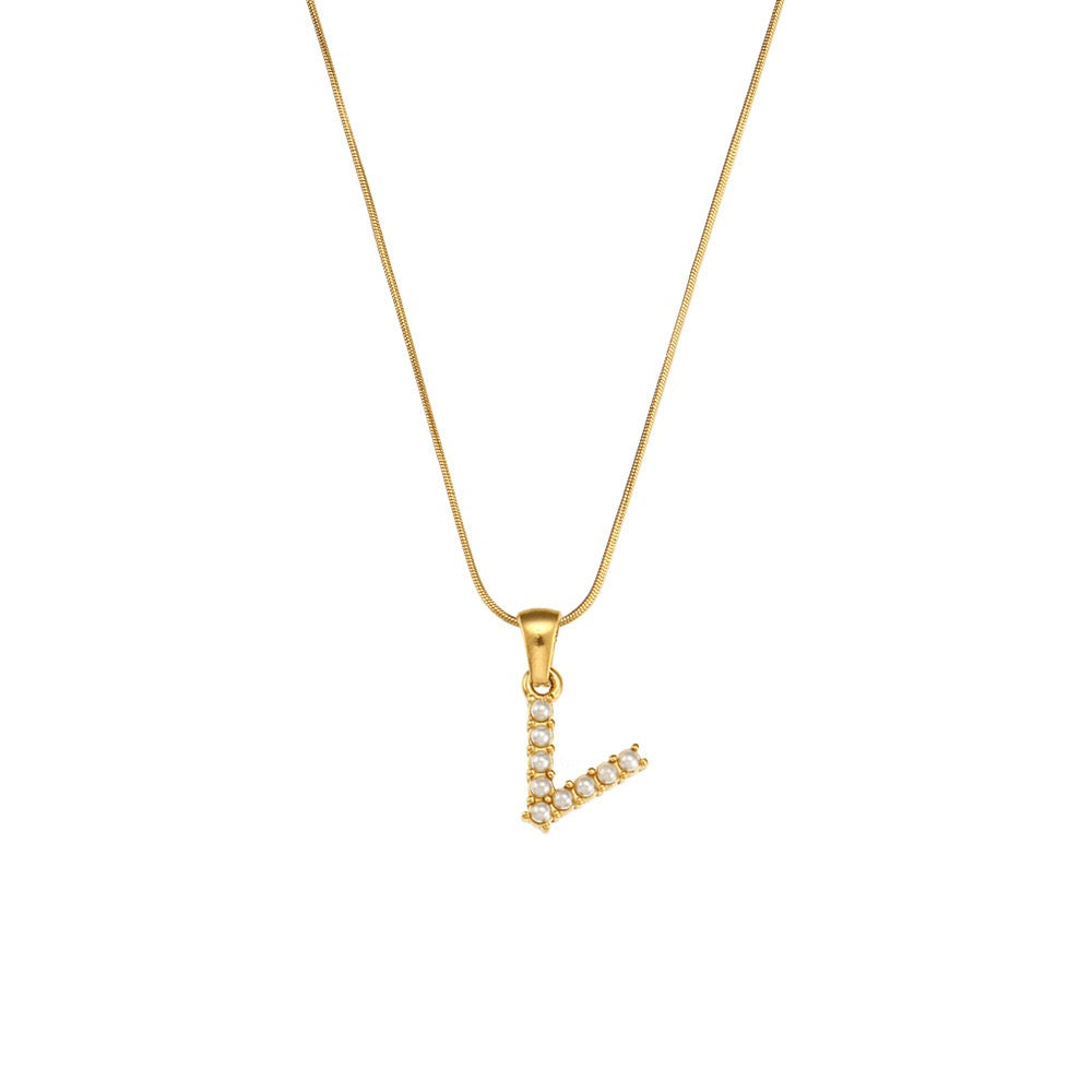 18K Gold Pearl Initial Pendant Necklace