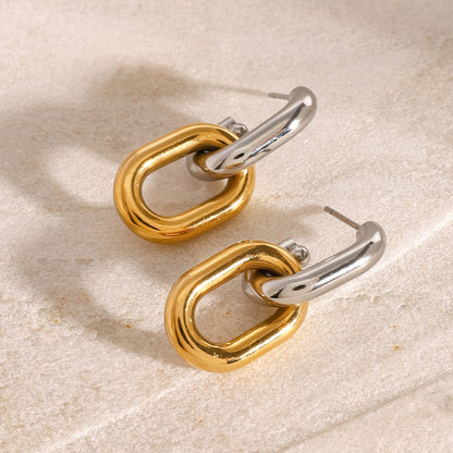 18K Gold and Silver Two Tone Knockout Hoop Dangle Earrings
