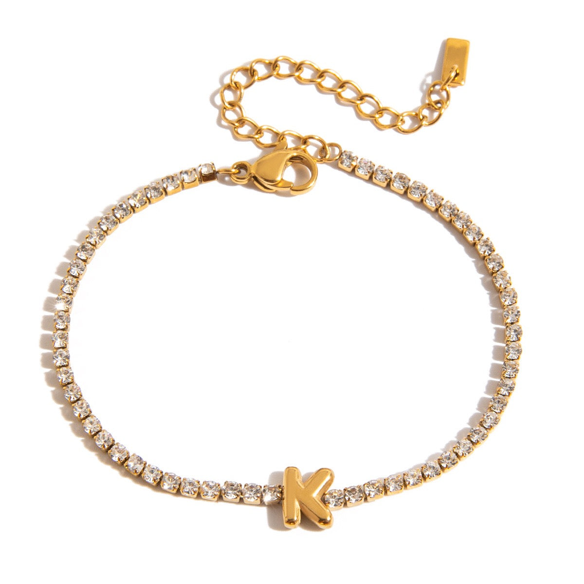 18K Gold Glam Bubble Letter Initial Tennis Bracelet