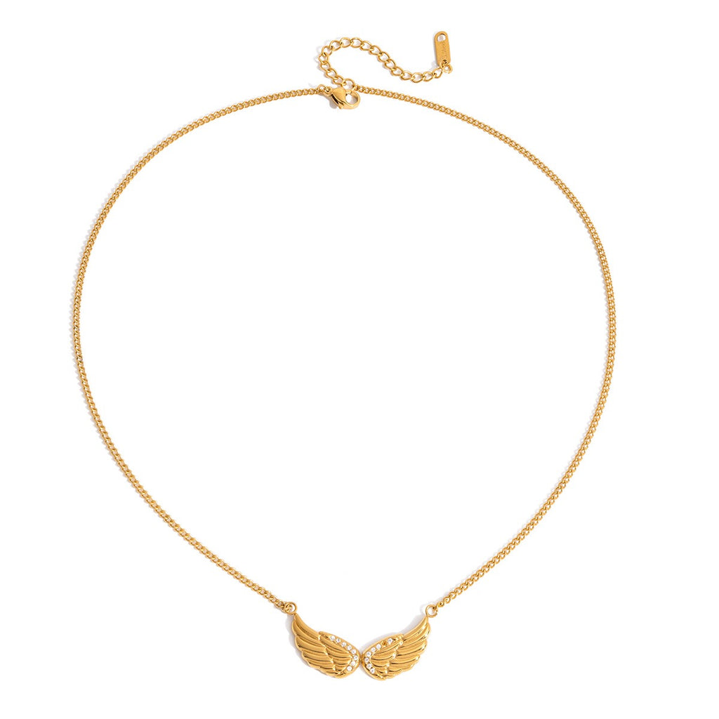 18K Gold Heaven Sent Angel Wing Pendant Star Dainty Chain Layered Necklace Set