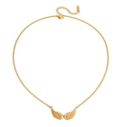18K Gold Heaven Sent Angel Wing Pendant Star Dainty Chain Layered Necklace Set