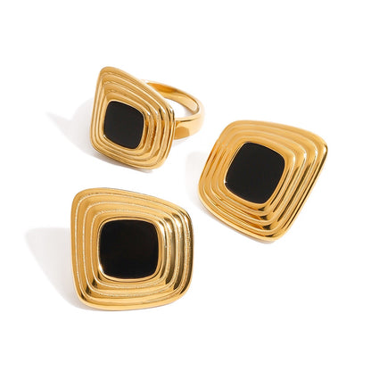 18K Gold Golden Age Black Onyx Statement Stud Earrings