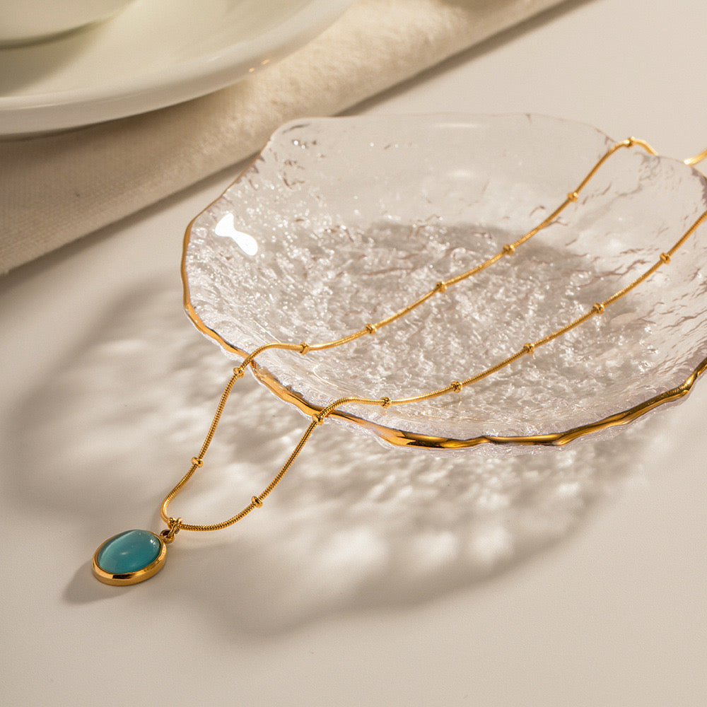 18K Gold Ocean Eye Opal Pendant Necklace