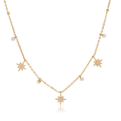 18K Gold Tempting Shimmer Heart Star Dainty Chain Necklace